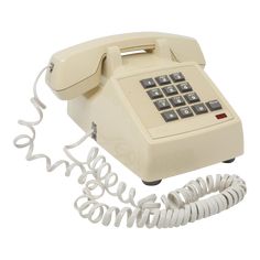 an old - fashioned telephone with cord attached to it