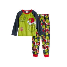 Your little one will love this boys 4-10 Dr. Seuss Grinch pajama top and pajama bottom set. Click on this KIDS APPAREL & SHOES GUIDE to find the perfect fit and more! Your little one will love this boys 4-10 Dr. Seuss Grinch pajama top and pajama bottom set. Click on this KIDS APPAREL & SHOES GUIDE to find the perfect fit and more! FEATURES 2-piece set includes: 1 top & 1 bottom Top: crewneck, long sleeves Bottoms: elastic waistband, ribbed cuffsFABRIC & CARE Polyester For children's safety, gar Grinch Pjs, Grinch Pajamas, Dr Seuss Grinch, Shoes Guide, Boys Sleepwear, Girls Sleepwear, Pajama Bottoms, Pajama Top, Dr Seuss