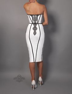 Iryna Mologoko Couture EXCLUSIVE limited edition. Made to order in house, Reston, VA. The "Chapel Window" collection includes our signature made-to-order midi sKurt, available in white and black colors. +++++++++++++++++++++++++++++++++++++ Two color options: WHITE: white base with black trims BLACK: black base with black trim ( trim can be switched to other colors upon request) ++++++++++++++++++++++++++++++ From dazzling proms to memorable weddings, fashion photoshoots, beauty pageants, and ot Date Night Fashion, Dresses Date Night, Bra Cup Sizes, Kids Couture, Corsets And Bustiers, Football Outfits, Couture Jewelry, Beauty Pageant, Modern Outfits