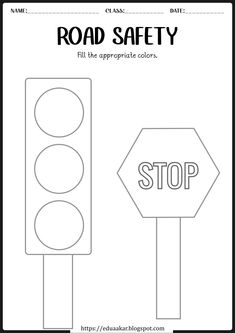 road safety worksheet with traffic lights and stop sign for kids to print out