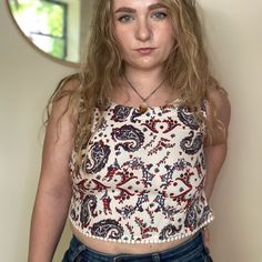 Boho Crop Top Vibes For The Summer. Never Worn - In Excellent Condition. Model Is Size M And Wearing This Xs. Can Be A Loose And Relaxed Fit If You’re A Xs Or A Tighter More Fitted Look If You’re A S-M. Casual White Crop Top For Festival, White Casual Crop Top For Festival, White Paisley Print Top For Vacation, White Paisley Print Top For Beach, White Printed Casual Crop Top, Casual Paisley Print Top For Festival, Casual Paisley Print Tops For Summer, White Cotton Tops With Paisley Print, Cotton Paisley Print Tops For Vacation