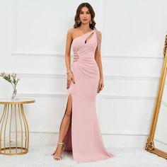 Sexy Rose Red Satin Evening Dress with Slit - Pleated Beaded Party Maxi Dress Pleat Sleeve, Shoulder Training, Satin Evening Dress, Party Maxi Dress, Satin Evening Dresses, Pleated Sleeves, Evening Dress Fashion, Style Formal, Sleeveless Dresses