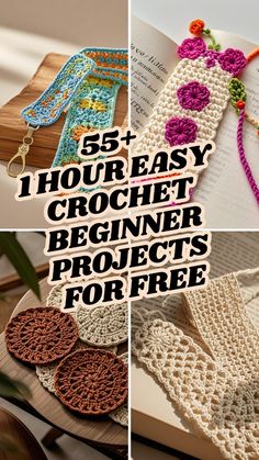 crochet projects for free with text overlay that reads, 54 hour easy crochet beginner projects for free