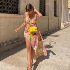 For Love & Lemons' 'Madison' Maxi Dress Is Perfect For Sun-Soaked Getaways. It's Made From Lightweight Eco-Chiffon And Has Alluring Cutouts And A Thigh-Grazing Leg Split. It Comes With A Satin Bra And Panty In The Same Floral Print To Temper The Sheerness. Satin Bra, High Low Skirt, Lemon Dress, Floral Print Fabric, For Love & Lemons, Street Style Inspiration, Love And Lemons, Viscose Fabric, Floral Chiffon