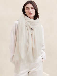 Caro Viscose-Cashmere Layering Scarf | Banana Republic Soft Scarf, White Scarves, Wool Scarf, All Seasons, Scarf Wrap, Fashion News, Banana Republic, Scarf Accessory, Fashion Forward