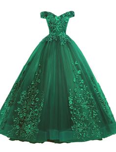 Ball Gown Quinceanera Dresses Princess Dress Floor Length Sleeveless Off Shoulder Polyester with Appliques Green Dress Quinceanera, Split Dress Formal, Quinceanera Dresses Princess, Princess Dress Red, Ball Gown Quinceanera Dresses, Red Green Dress, Prom Dresses Sparkly, High Split Dress, Dress Quinceanera