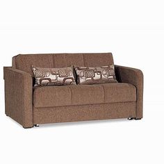 a brown couch with two pillows on it