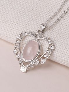 Color: Silver Gender: Women Material: Zinc Alloy Quantity: 1 piece Style: Fashionable Details: Heart Type: Pendant Necklaces IN Length 16.9-19.7 This data was obtained from manually measuring the product, it may be off by 1-2 CM. Rose Quartz Healing, Heart Charm Necklace, Heart Shaped Pendant Necklace, Quartz Crystal Necklace, Rose Quartz Heart, Charm Necklace Silver, Neck Jewellery, Heart Shape Pendant, Pretty Jewellery