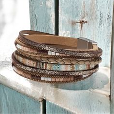 Nwt Boho Multi-Layered Faux Leather Cuff Bracelet Size 7.68” Spring, Summer, Fall, Winter, Holiday, Trendy, Comfy, Boho, Bohemian, Beach, Corporate Casual, Casual, Preppy, Dressy, Chic, Simple, Office, Professional, Work, Everyday, Work, Career, Hippie, Staple, Basic, Boutique, Designer, Luxury, Flowy, Vacation, Beach, Oversized, Soft, Silky, Vintage, Home Decor Ladies Bangles, Faux Leather Bracelets, Stil Boho, Snap Bracelets, Beaded Cuff Bracelet, Buckle Bracelet, Boho Leather, Bohemian Bracelets, Beaded Cuff