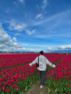 a person standing in a field full of flowers