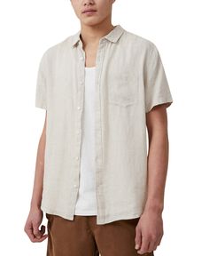 in stock Mens Linen Shirt Short Sleeve, Casual Beige Linen T-shirt, Flax Colored Relaxed Fit Button-up Shirt, Cheap Linen Short Sleeve T-shirt, Mens Linen Shorts, Linen Short Sleeve Button-up Shirt With Pockets, Short Sleeve Linen Shirt, Linen Short Sleeve, Linen Shirt Men