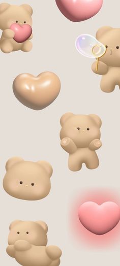 several different types of teddy bears and hearts