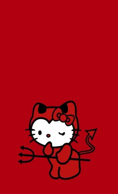 the hello kitty wallpaper is red and has an arrow in its hand on it