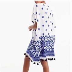 Brand New Never Worn J4721. Runs Big. J. Crew Jacquard Beach Poncho Coverup Cotton Resort Wear One Size Style J4721 White Short Sleeve Cover-up For Day Out, White Cotton Cover-up For Day Out, Casual White Summer Cover-up, White Short Sleeve Beachy Cover-up, White Casual Beach Cover-up, Casual White Cover-up For Beach, Casual White Beach Cover-up, Blue Beachwear Top As Beach Cover-up, Blue Beachwear Top For Cover-up