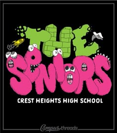 an image of the words high school with cartoon characters on black and pink background, which reads