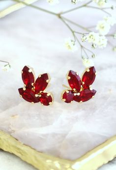 Ruby Red Earrings, Burgundy Crystal Earrings, Bridal Red Ruby Crystal Earrings, Bridesmaids Earrings, Ruby Crystal Swarovski Earrings Formal Red Cluster Earrings For Pierced Ears, Red Cluster Earrings For Pierced Ears As Gift, Formal Red Ruby Earrings, Red Cluster Earrings Gift, Luxury Elegant Ruby Earrings, Classic Ruby Red Earrings, Luxury Red Ruby Earrings, Exquisite Ruby Red Earrings, Crystal Cluster Earrings