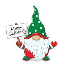 a cartoon christmas gnome holding a merry sign