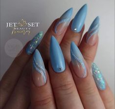 Blue Summer Nails, Light Blue Nail Designs, Blue Stiletto Nails, Summer Nails Ideas, Light Blue Nails, Baby Blue Nails, Milky Nails, Elegant Nail Art