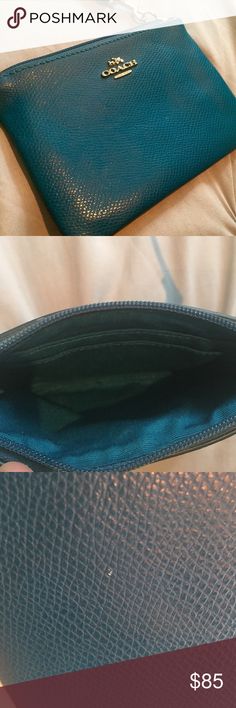 Authentic Teal Coach Wristelt Change Purse, White Mark, Teal Color, Teal Colors, Coach Bags, Gold Hardware, Mint Condition, Really Cool Stuff