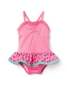 Gymboree Watermelon One-Piece Swimsuit Infant Girl Size 6-12 Months Fits 17-22 lbs., 25-29 in. height Pink one-piece with a watermelon ruffle skirt that goes all the way around the suit. UPF 50+ Excellent UV Protection Adorable little swimsuit! Brand New with Tags! Playful Pink Swimwear For Poolside, Summer Beachwear Tankini For Playtime, Summer Beachwear Tankini, Cute One-piece Swimwear For Pool, Playful Fitted Swimwear For Playwear, Cute Summer Tankini For Playwear, Cute Summer Tankini For Casual Wear, Summer Sleeveless Tankini For Playtime, Stretch Swimwear For Summer Playtime