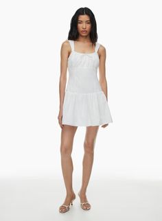 STRUDEL POPLIN DRESS | Aritzia Daywear Mini Dress With Tie Fastening, Summer Mini Dress With Tie Fastening For Daywear, Cotton Mini Dress With Tie And Ruffled Straps, Tie Strap Sundress, Square Neck Mini Dress With Tie Straps For Daywear, New Era Hats, Flare Mini Dress, Poplin Dress, Dropwaist Dress