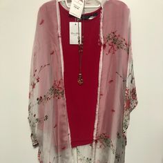 Lovely Spring/Summer Kimono Os. Nwt ! Please Note. This Tag Says 29.00 But I’m Honest And I Purchased It For 19.00 So I’ll Pass That On To You. Beautiful Colors Of Pinks, Greens And A Little Deep Blue.. Pink Top For Spring Beach Outing, Spring Beach Pink Top, Printed Tops For Spring And Summer Outings, Pink Summer Tops, Trim Scarf, Taupe Boots, Detangling Hair Brush, Headband Outfit, Summer Kimono