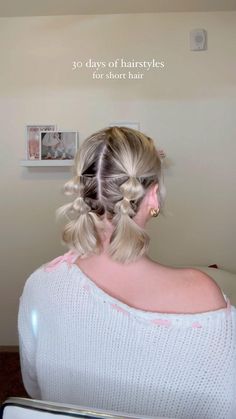 Day 5!! Love these bubble braids for short hair! • • • #shorthairstyle #hairhacks #easyhairstyles #hairhowto Cute Hairstyles For Above Shoulder Hair, How To Do Braids With Short Hair, Haïr Style Idea For Short Hair, Rave Hairstyles For Short Hair, Cute Short Hairstyles Updos, Cute Very Short Hairstyles, Short Hair Game Day Styles, Short Hairstyle Ideas Hairdos, Fun Hairstyles Short Hair