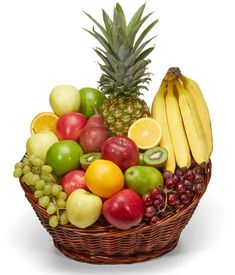 a basket filled with lots of different types of fruit