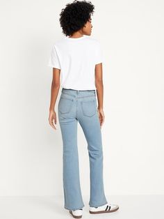 Affordable Dark Wash Buttoned Flare Jeans, Non-stretch Flare Jeans With Pockets, Mid-rise Flare Jeans With Patch Pockets In Medium Wash, Cheap Stretch Full-length Flare Jeans, Medium Wash Non-stretch Cotton Flare Jeans, Girl Fits, Back Patch, Petite Size, Flare Jeans