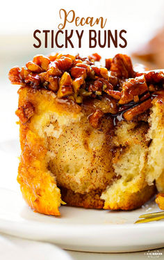 a piece of pecan sticky buns on a plate