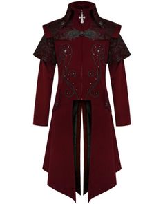 Dark Regency, Steampunk Gentleman, Gothic Coat, Gothic Men, Steampunk Victorian, Long Black Coat, Damask Print, Burgundy Wine, Black Braids