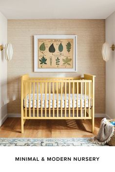 a baby's room with a yellow crib in the corner