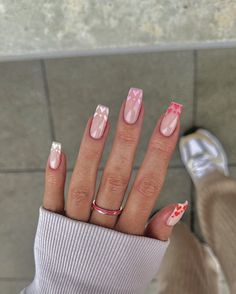 Nails Valentines Day, Heart Nail Designs, February Nails, Heart Nail, Neon Nails, Heart Nails, French Tip Nails