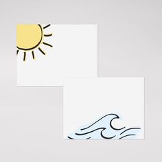 two cards with sun and waves on them