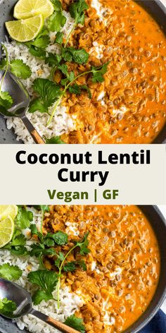 vegan and gluten-free coconut lentil curry Vegan Red Lentils Recipe, Healthy Creative Recipes, Vegan Rice Dishes, Red Lentil Recipes, Coconut Lentil Curry, Healthy Rice Recipes, Homemade Naan