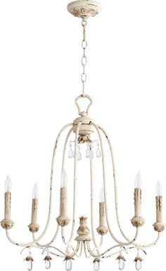 a white chandelier with six lights hanging from it's center and four arms