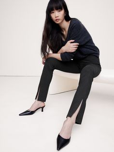 This skinny pant is designed for comfort, cut from our Everywhere Ponte fabric with a split-hem detail at the front.   We developed this special Ponte de Roma, enhancing its softness with special stretch fibers that create a smooth, supportive fit that always looks polished.   4-way Stretch Skinny Fit: High rise (10").  Skinny fit with a split-hem detail.  Full length.  Sustainability: Made with Birla Livaeco™ viscose, a fiber derived from renewable wood resources and sourced from responsibly ma Water Consumption, Ponte Pants, How To Hem Pants, Split Hem, Charcoal Gray, Summer Sale, Carbon Emissions, Charcoal Grey, Banana Republic