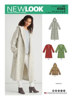 N6585 | New Look Sewing Pattern Misses' Coat with Hood | New Look Quilt Coat Pattern, Quilted Coat Pattern, Quilted Jacket Pattern, Pre Quilted Fabric, Quilted Clothing, New Look Patterns, Hood Pattern, Jacket Sewing, Coat Pattern Sewing