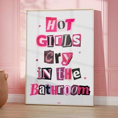 Bathroom Ideas For Teenage Girl, College Girl Bathroom, Hot Pink Bathroom Decor, Cutout Magazine, Y2k Bathroom, Hot Pink Bathroom, Girly Bathroom Decor, Pink Apartment Decor, Hot Pink Wall Art