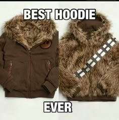 the hoodie is brown and has a star wars character on it