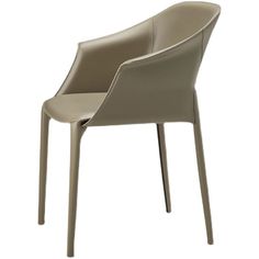 a beige chair with a curved back and legs, on a white background the seat is upholstered