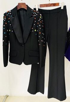 Beautiful colorful gem embellished blazer and pant set. Spice up your pant suits with this fun, gorgeous set! * Sizing - All items are made according to measurement ranges, they are NOT typical letter or numeric sizing. It is imperative to compare your exact measurements with the size chart provided either in the listing photos or item descriptions and to also add your measurements under Personalization. If you have any questions on sizing, please feel free to message me. Do not order your norma Luxury Blazer, Beaded Blazer, Stone Embroidery, Pant Suits For Women, Colorful Crystals, Tuxedo Women, Slim Fit Blazer, Heavy Industry, Pantsuits For Women