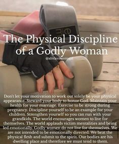 a woman's hand resting on top of a bench with the text, the physical discipline of a godly woman