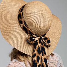 Leopard Print Bow Sun Hat Stunning Floppy Brim Straw Sun Hat With A Leopard Print Band / Bow (With Tail) At The Base. Approx Circumference: 23” Crown Height: 4.75” Brim: 4” Straw Hat, Floppy, Large Brim, Summer, Beach, Shade Leopard Print Bow, Straw Sun Hat, Unisex Clothes, Lingerie For Men, Sun Hats For Women, The Boutique, Hat For Women, Boutique Accessories, Todays Outfit