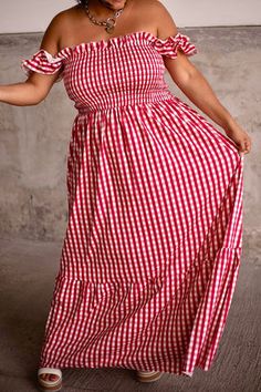 Charlotte Maxi Dress - Red Gingham Dress With Ruffle Hem And Square Neck, Gingham Dress With Smocked Bodice And Short Sleeves, Gingham Short Sleeve Dress With Smocked Bodice, Short Sleeve Gingham Dress With Smocked Bodice, Summer Plaid Smocked Dress With Ruffles, Short Sleeve Gingham Smocked Dress, Fitted Gingham Smocked Dress With Short Sleeves, Red Smocked Dress With Ruffles And Short Sleeves, Short Sleeve Gingham Smocked Dress For Summer