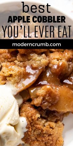 apple cobbler and vanilla ice cream. Apple Cobbler With Oatmeal Topping, Apple Caramel Cobbler, Apple Carmel Pecan Cobbler, Apple Cobbler For Two, Caramel Apple Cobbler Easy, Carmel Apple Cobbler Recipe, Cinnamon Apple Cobbler Recipe, Crockpot Apple Cobbler With Fresh Apples, Apple Cobbler With Canned Pie Filling