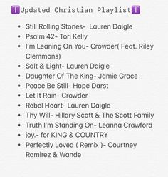 an image of a list for the upcoming album, called updating christian playlist