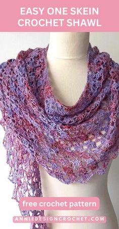 a crochet shawl with the text easy one skein crochet shawl