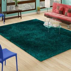 a living room filled with furniture and a green rug