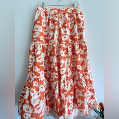 This Skirt Is So Fabulous And Flowy! Would Be Perfect For Year-Round Wear. Brand New Tags! Gorgeous Orange And Off-White Color. Elastic Waistband For Extra Comfort! Karlie Boutique Brand, Purchased In A Boutique On Amelia Island In Florida. Comes From A Smoke And Pet Free Home. Bundle With Any Other Item For Free Shipping! Orange Tiered Skirt For Day Out, Orange Maxi Skirt For Spring Beach, Orange Maxi Skirt For Spring Beach Outing, Orange Maxi Skirt For Spring Beach Occasion, Orange Tiered Maxi Skirt For Vacation, Orange Tiered Summer Skirt, Orange Tiered Skirt For Spring, Orange Relaxed Maxi Skirt For Beach, Orange Beach Skirt With Elastic Waistband